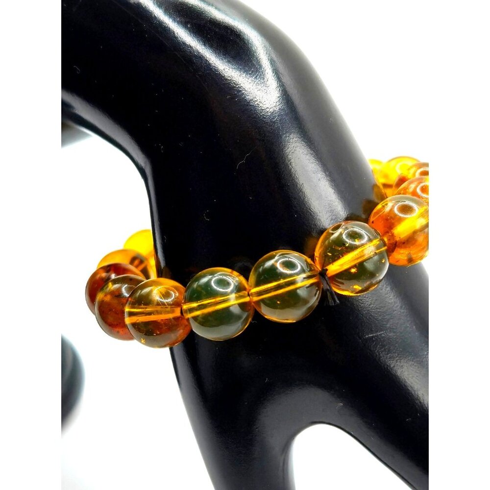 Vintage Baltic Honey Amber Bead Stretch Bracelet Natural Inclusions 12mm Beads